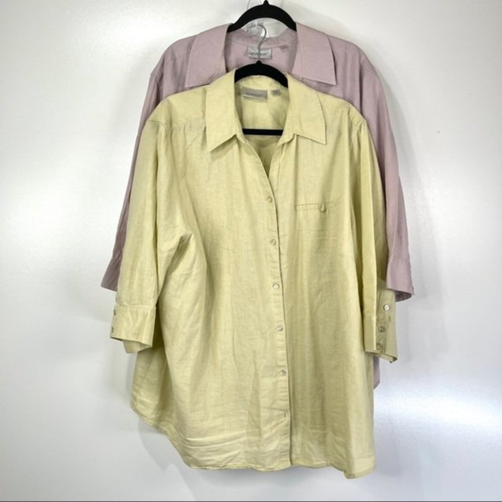 Avenue Button Up Shirts Linen and Cotton Set Pastel 3/4 Sleeve Plus Size